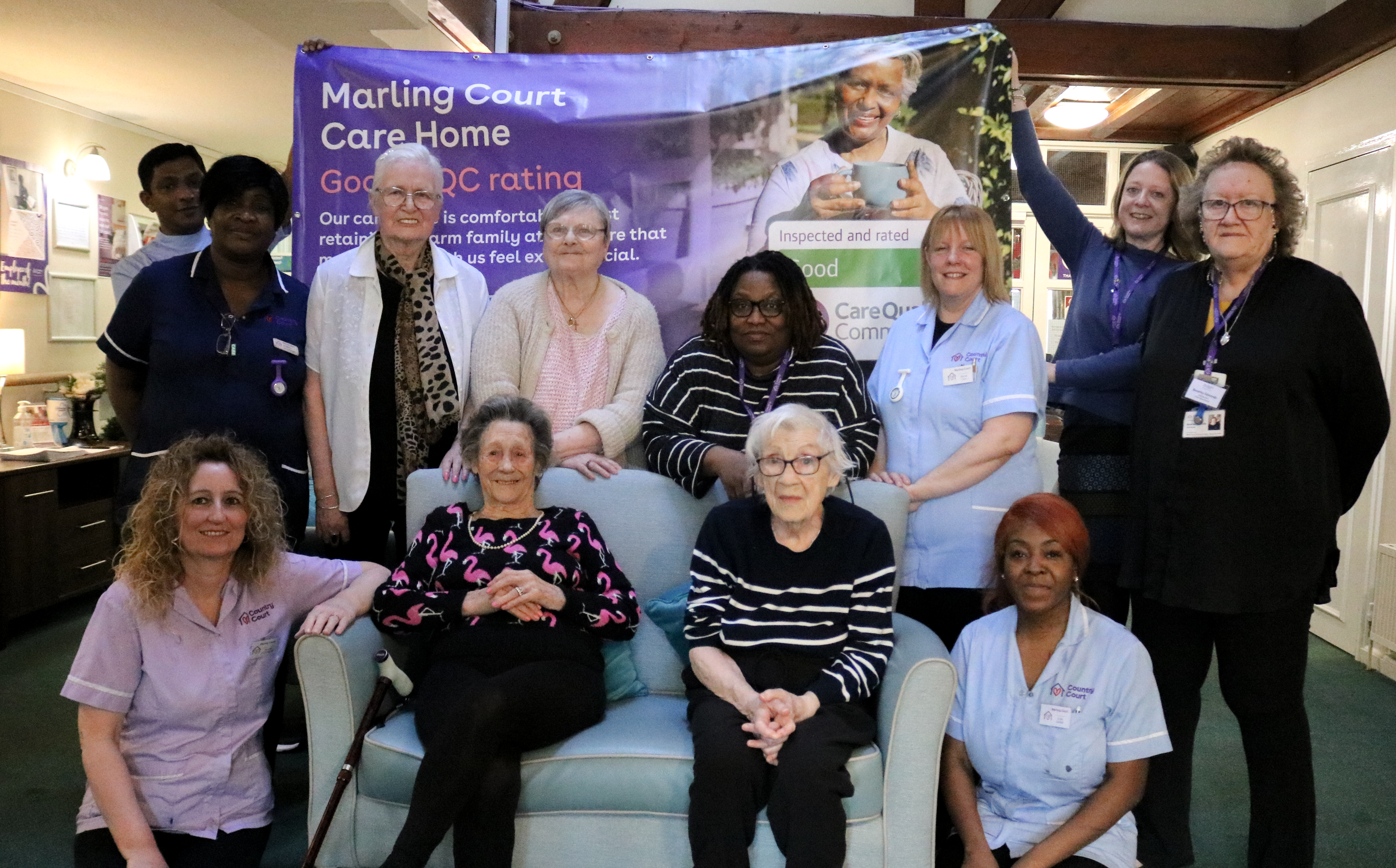 Residents & Staff at Marling Court celebrating their GOOD CQC inspection